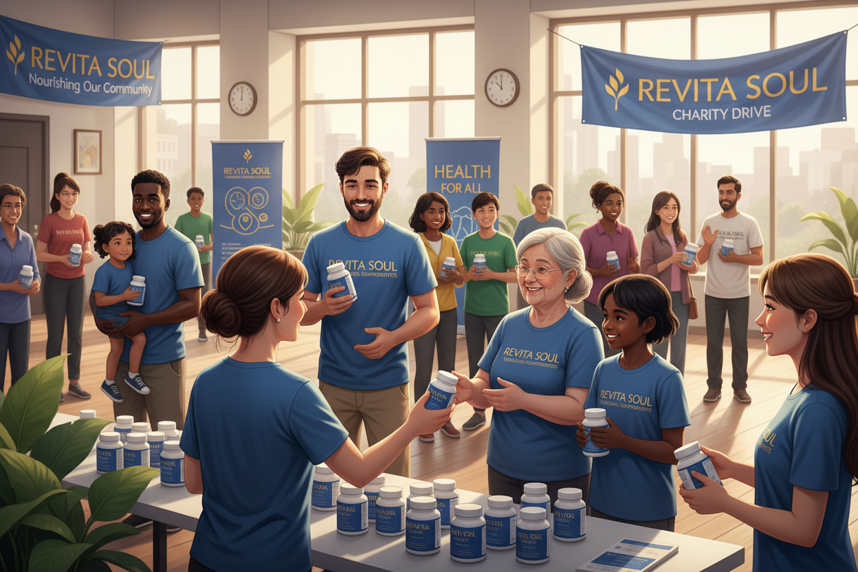 a picture of charity with people being benefited by supplements from RevitaSoul