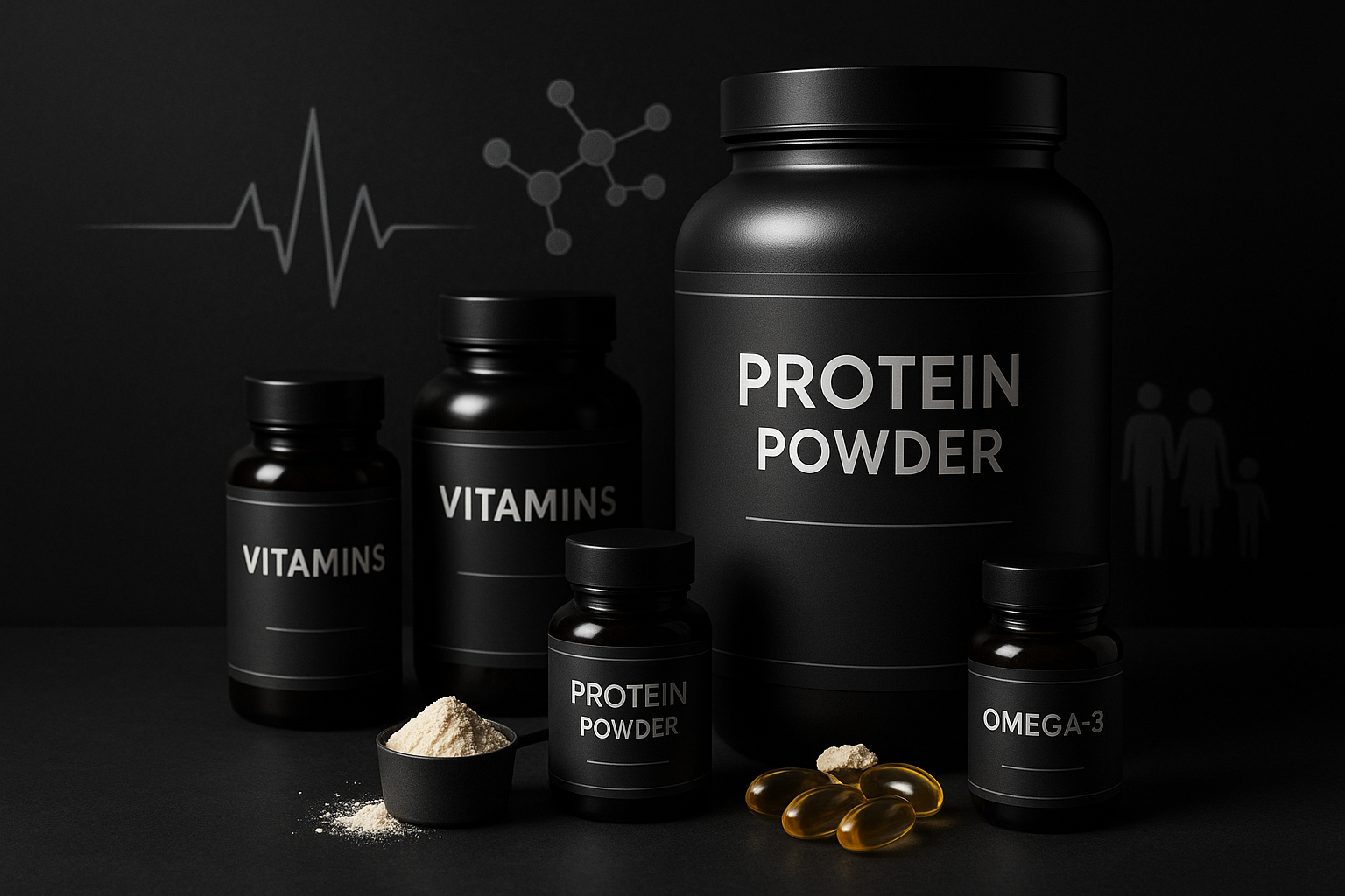 Nutrition Supplements that have an impact on society and benefits health, charcoal/dark gray theme